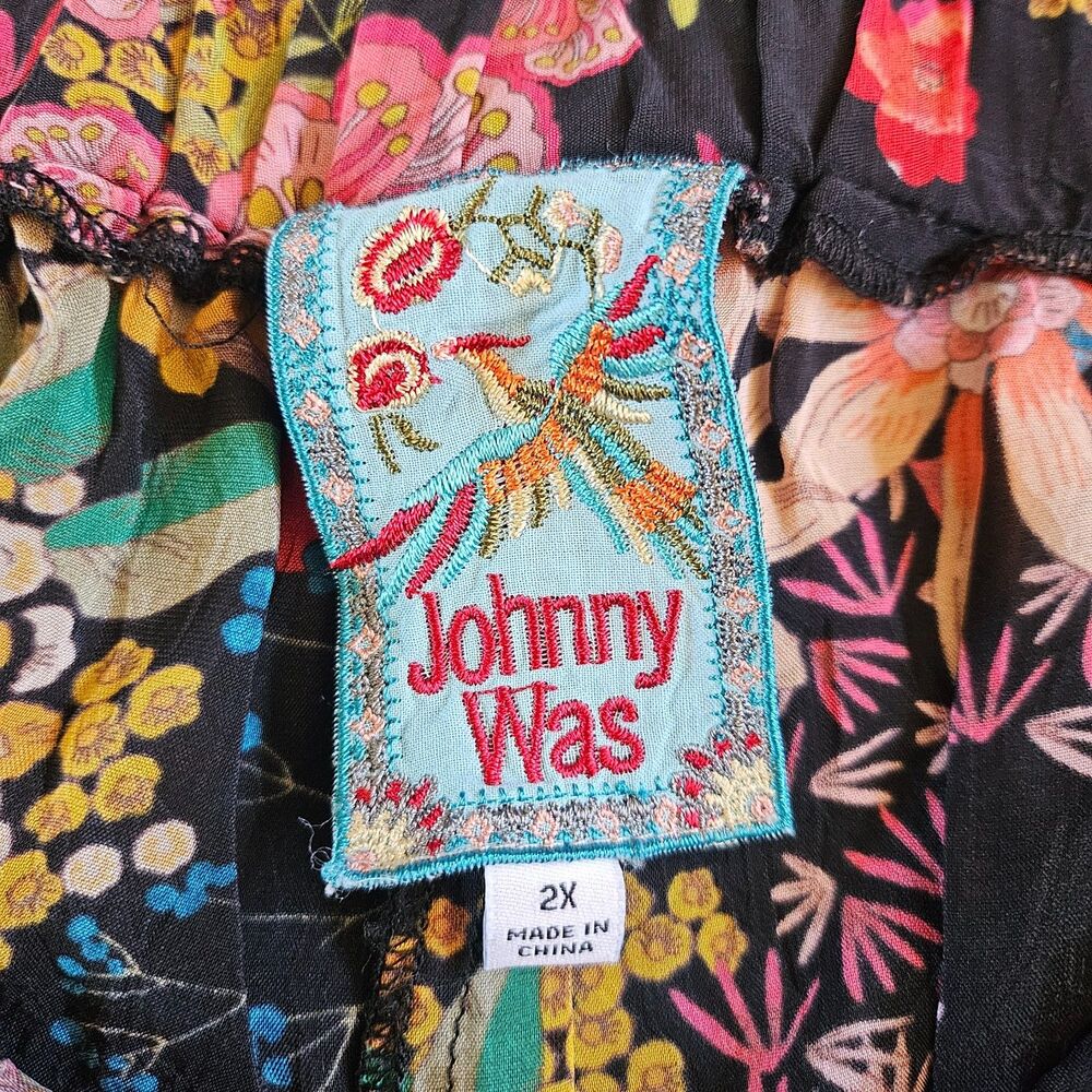 Johnny Was Floral Embroidered Wide leg Sheer Pull on Pants Resort wear 2X READ - Picture 7 of 9